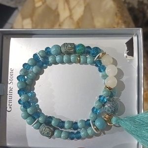 Genuine stone budda head tassel bracelet